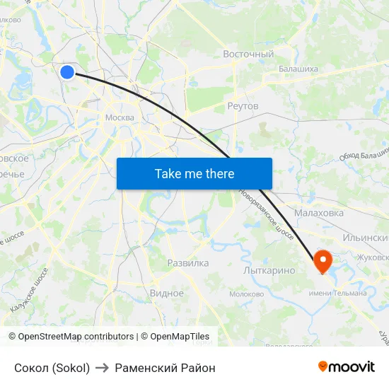 Сокол (Sokol) to Раменский Район map