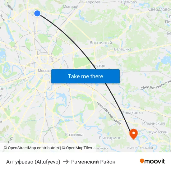 Алтуфьево (Altufyevo) to Раменский Район map