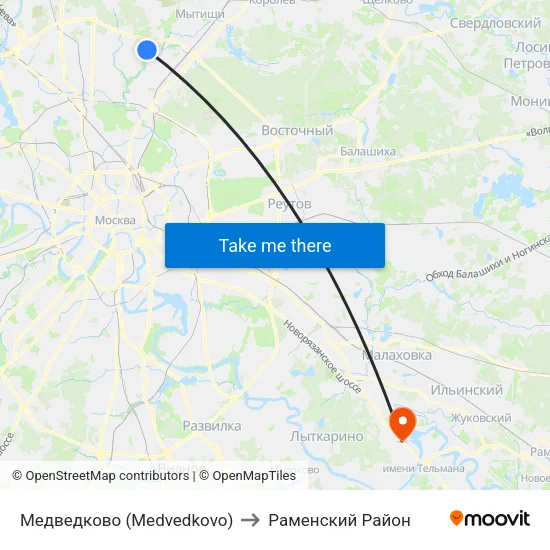 Медведково (Medvedkovo) to Раменский Район map