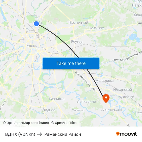 ВДНХ (VDNKh) to Раменский Район map