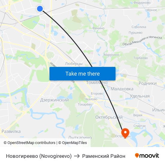 Новогиреево (Novogireevo) to Раменский Район map