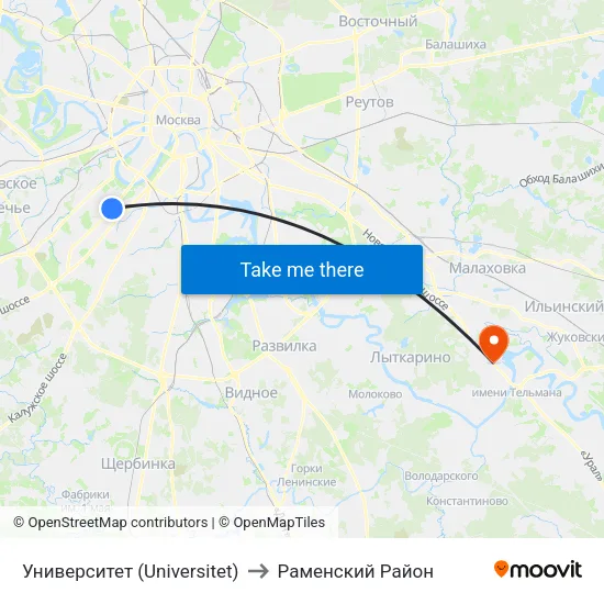 Университет (Universitet) to Раменский Район map
