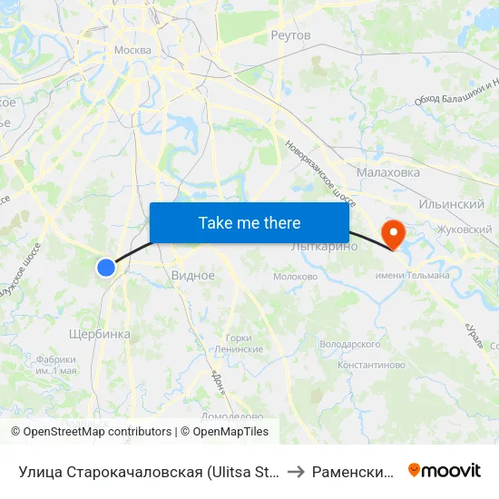 Улица Старокачаловская (Ulitsa Starokachalovskaya) to Раменский Район map