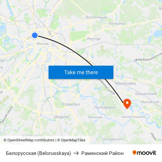 Белорусская (Belorusskaya) to Раменский Район map