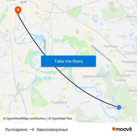Лыткарино to Замоскворечье map