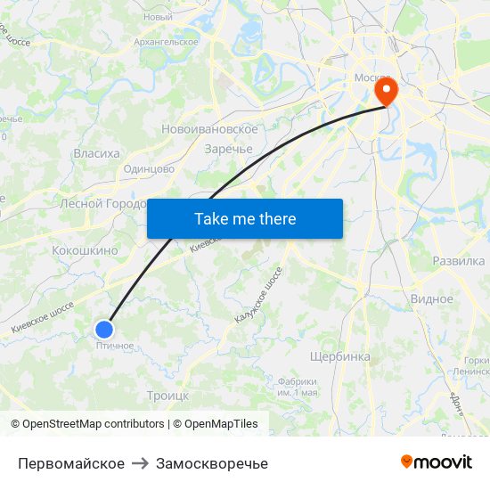 Первомайское to Замоскворечье map