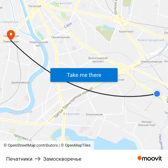 Печатники to Замоскворечье map