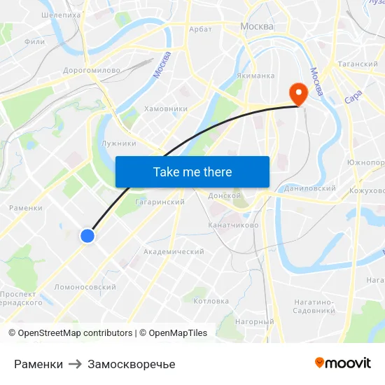 Раменки to Замоскворечье map