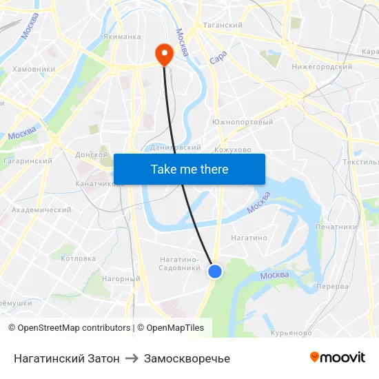 Нагатинский Затон to Замоскворечье map