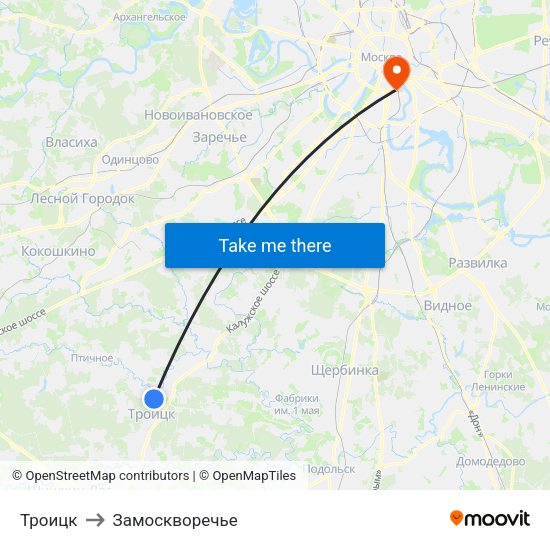 Троицк to Замоскворечье map