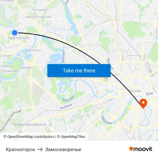 Красногорск to Замоскворечье map