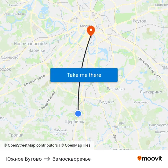 Южное Бутово to Замоскворечье map