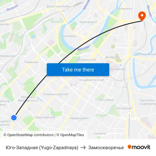 Юго-Западная (Yugo-Zapadnaya) to Замоскворечье map
