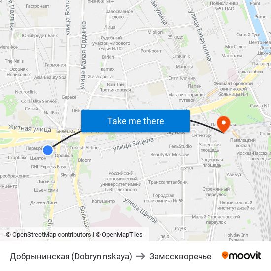 Добрынинская (Dobryninskaya) to Замоскворечье map