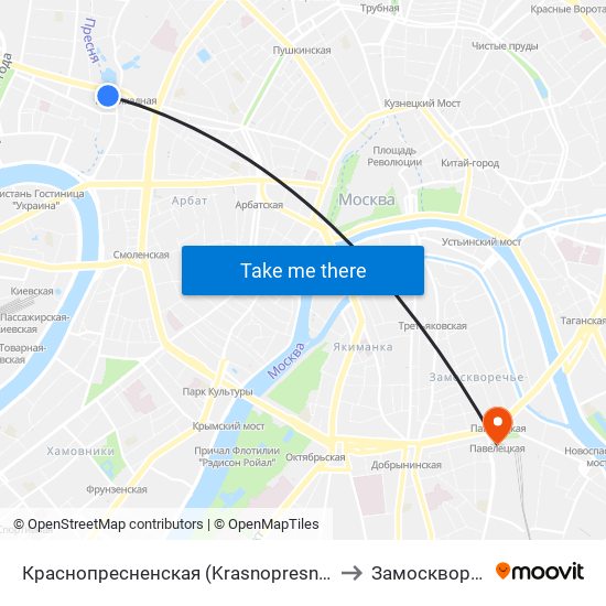 Краснопресненская (Krasnopresnenskaya) to Замоскворечье map