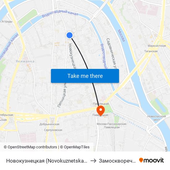 Новокузнецкая (Novokuznetskaya) to Замоскворечье map