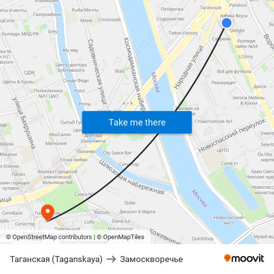 Таганская (Taganskaya) to Замоскворечье map