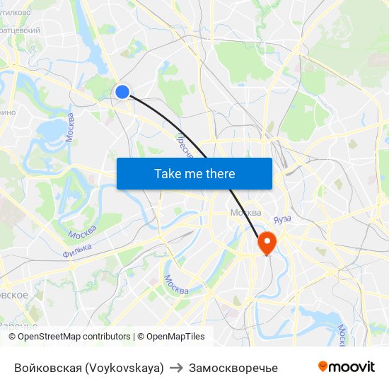 Войковская (Voykovskaya) to Замоскворечье map