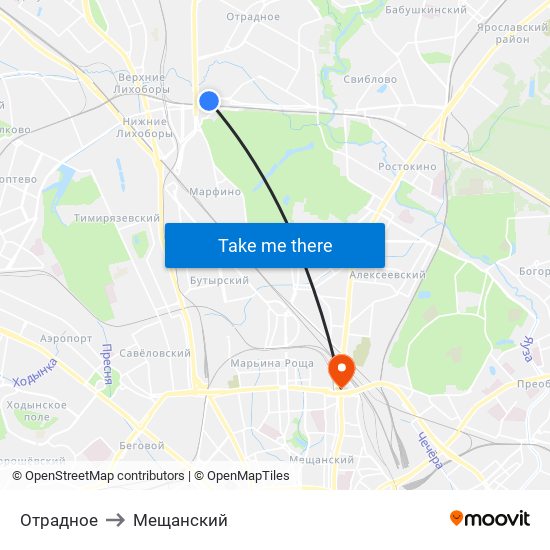 Отрадное to Мещанский map