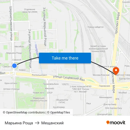 Марьина Роща to Мещанский map