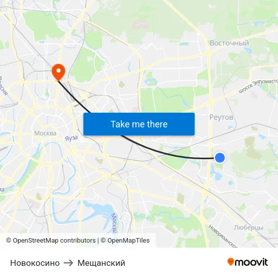 Новокосино to Мещанский map