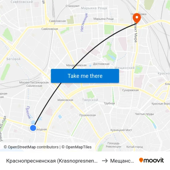 Краснопресненская (Krasnopresnenskaya) to Мещанский map