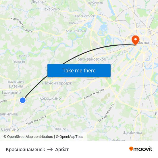 Краснознаменск to Арбат map