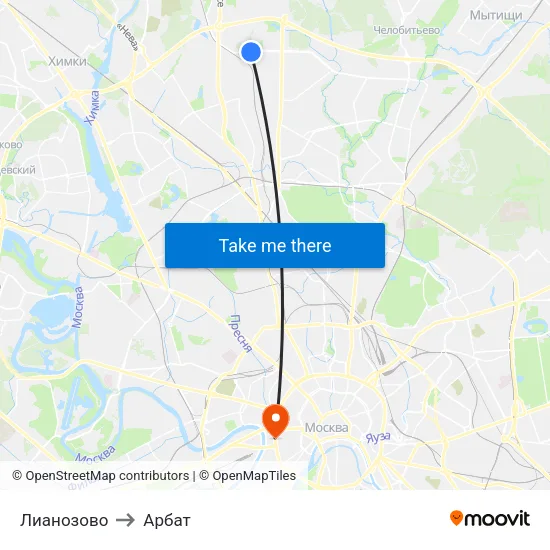 Лианозово to Арбат map