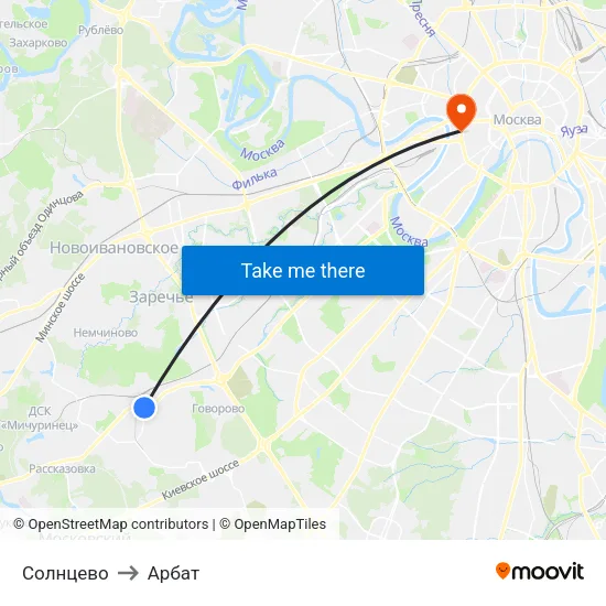 Солнцево to Арбат map