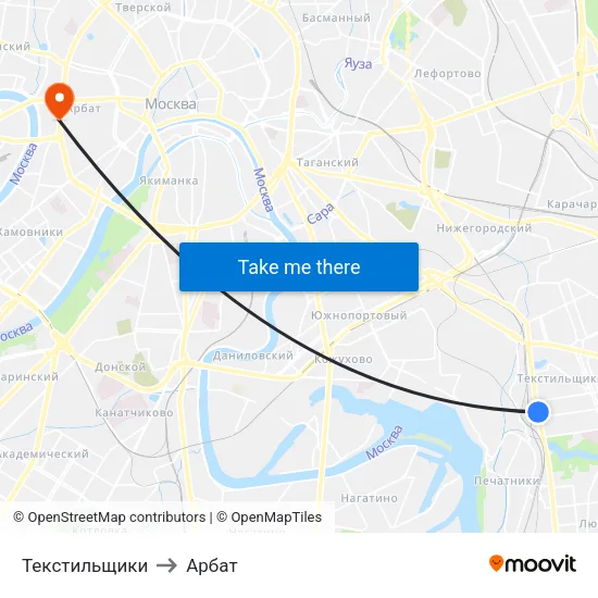 Текстильщики to Арбат map