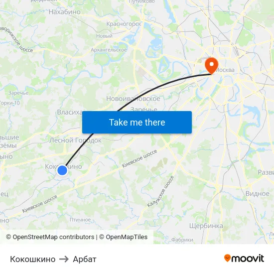 Кокошкино to Арбат map