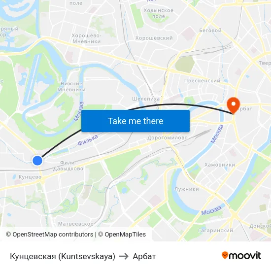 Кунцевская (Kuntsevskaya) to Арбат map