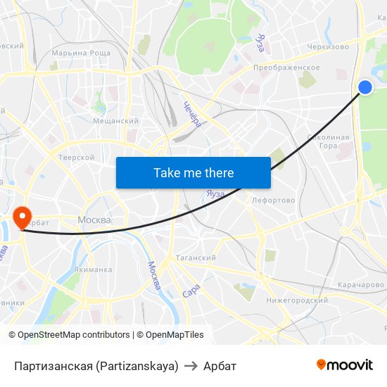 Партизанская (Partizanskaya) to Арбат map