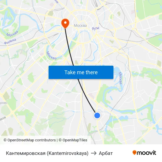 Кантемировская (Kantemirovskaya) to Арбат map