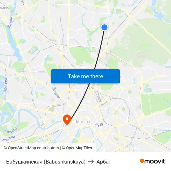 Бабушкинская (Babushkinskaya) to Арбат map