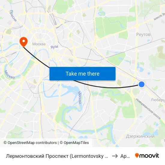 Лермонтовский Проспект (Lermontovsky Prospekt) to Арбат map