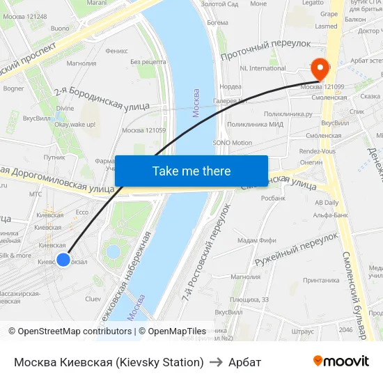 Москва Киевская (Kievsky Station) to Арбат map