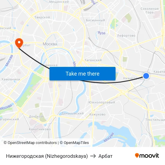 Нижегородская (Nizhegorodskaya) to Арбат map