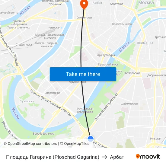 Площадь Гагарина (Ploschad Gagarina) to Арбат map