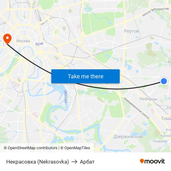 Некрасовка (Nekrasovka) to Арбат map