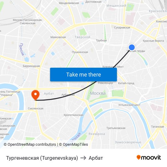 Тургеневская (Turgenevskaya) to Арбат map