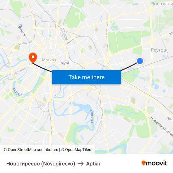 Новогиреево (Novogireevo) to Арбат map