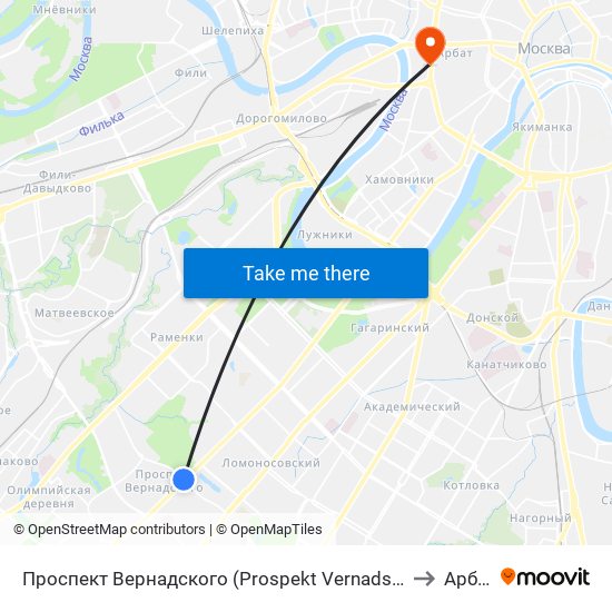 Проспект Вернадского (Prospekt Vernadskogo) to Арбат map