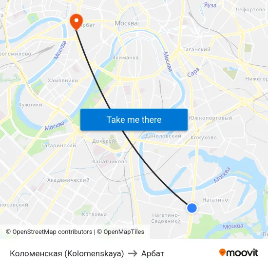 Коломенская (Kolomenskaya) to Арбат map