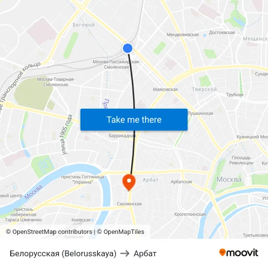 Белорусская (Belorusskaya) to Арбат map