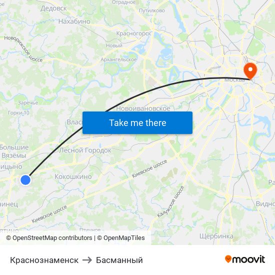 Краснознаменск to Басманный map