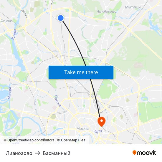 Лианозово to Басманный map