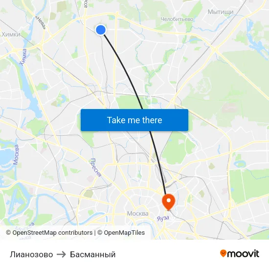 Лианозово to Басманный map