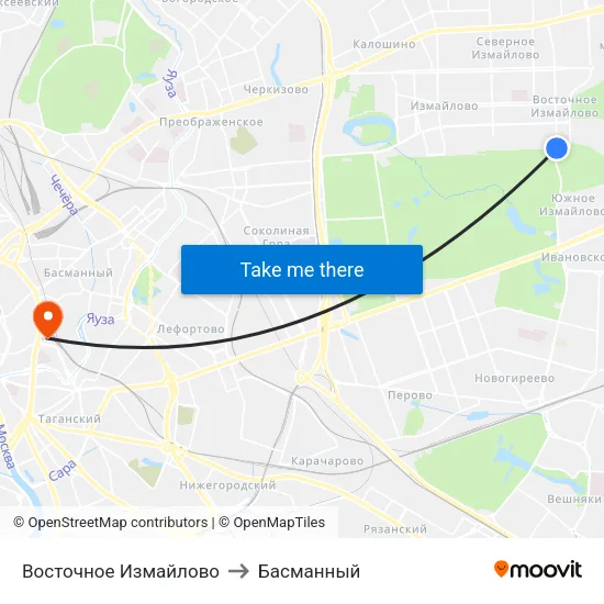 Восточное Измайлово to Басманный map