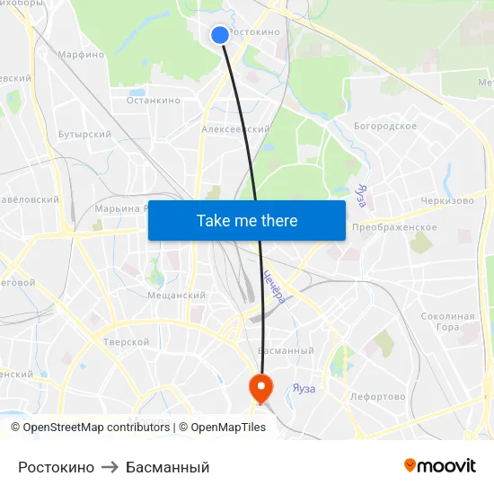 Ростокино to Басманный map